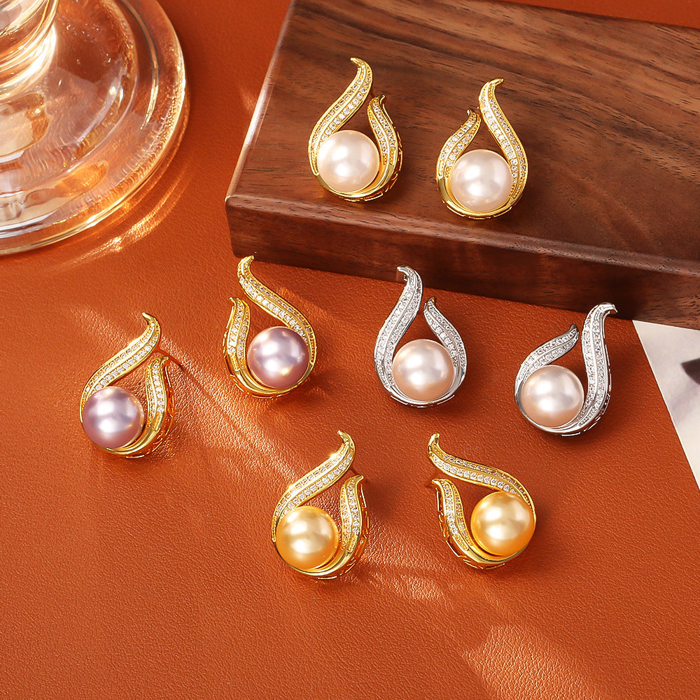 Glass Pearl Stud Earrings High-end Fashion Exquisite
