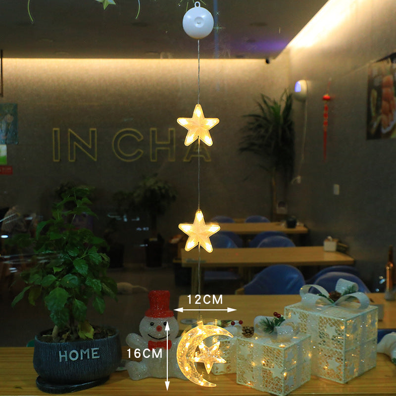 3pcs LED Light Star Xmas Tree Hanging Sucker Lamp - Window Ornaments for Home & New Year Decor