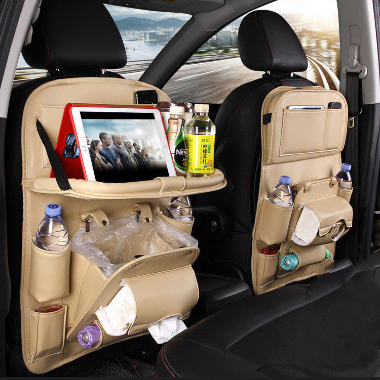 PU Leather Car Storage Bag - Multifunctional Seat Back Tray & Hanging Organizer | Waterproof Automotive Interior Accessories