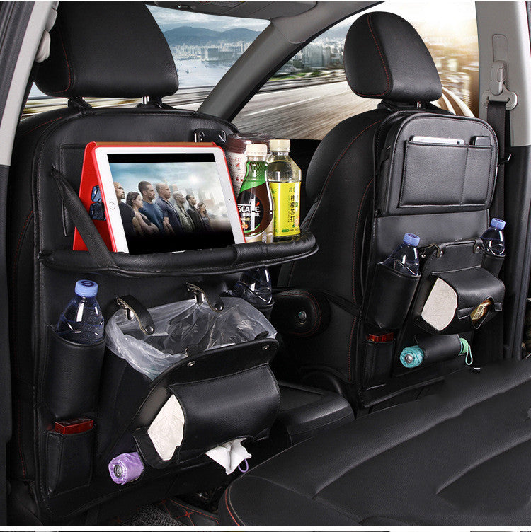 PU Leather Car Storage Bag - Multifunctional Seat Back Tray & Hanging Organizer | Waterproof Automotive Interior Accessories