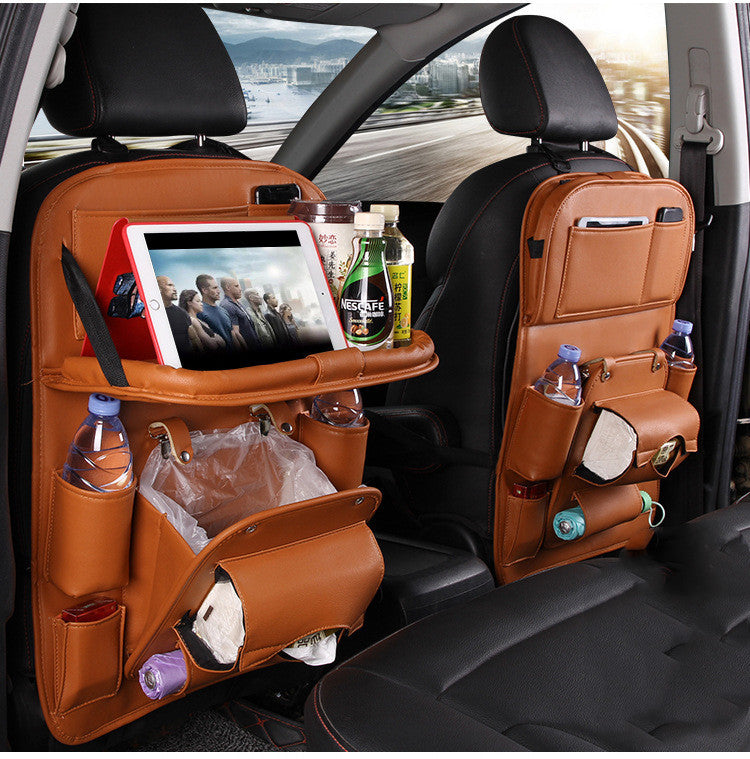 PU Leather Car Storage Bag - Multifunctional Seat Back Tray & Hanging Organizer | Waterproof Automotive Interior Accessories