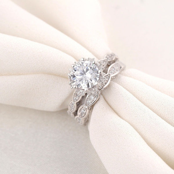 Alloy Jewelry Zircon Ring - Electroplated Fashion Ring with Brilliant Zircon Stones