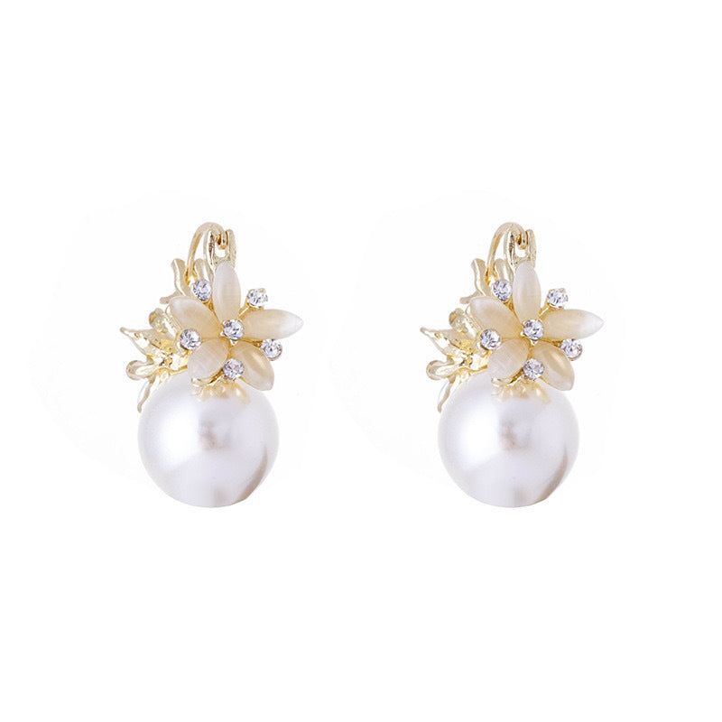 Purple Pearl Simple Flower Style Fashion Earrings