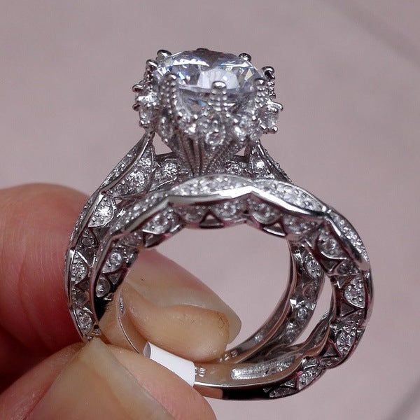 Alloy Jewelry Zircon Ring - Electroplated Fashion Ring with Brilliant Zircon Stones