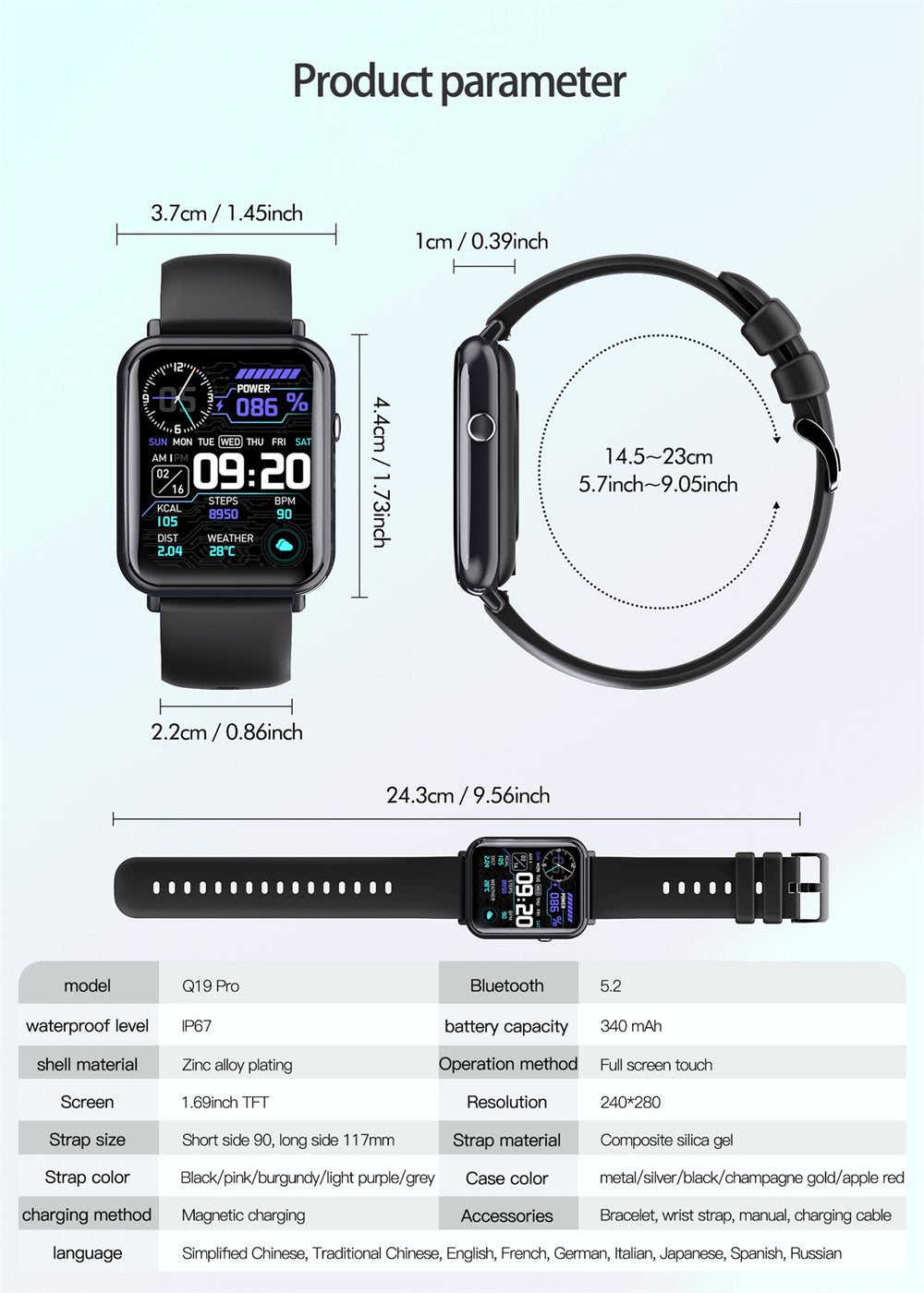 Smart Waterproof Watch - IP67 Bluetooth 5.2 Full-Screen Touch, 1.69" TFT Display, 340mAh Battery | Zinc Alloy & Silicone Strap