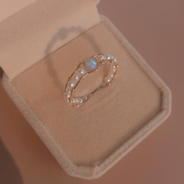 Grey Moonlight Pearl Ring - Elegant Sterling Silver or Gold-Plated Jewelry | Unique Statement Ring