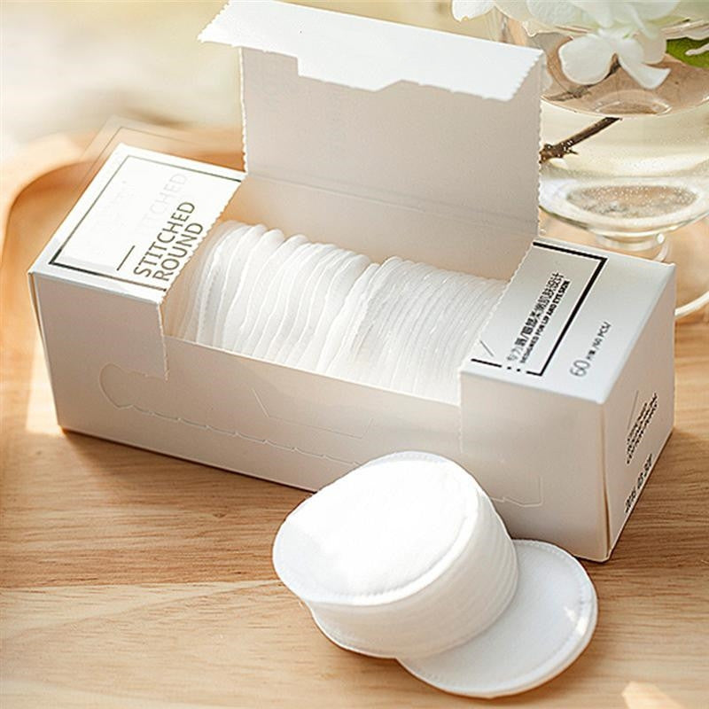 Skincare-Friendly Circular Cosmetic Cotton Pads - 60 Thin Cotton Pads in Box for Gentle Skin Care