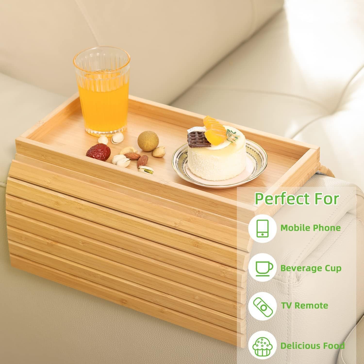 Foldable Snack Tray - Sofa Storage Tray for Fruits, Beverages & Snacks | Convenient Adjustable Tray for Home & Living