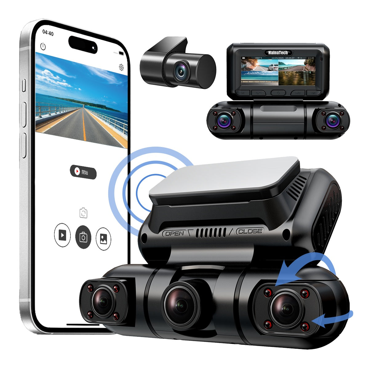 Haina tech 360 Degree View 4 Channel Dash Cam Front and Rear, Dash Camera for Cars, Built-in GPS WiFi Night Vision, 24  7 , Free 128G Card