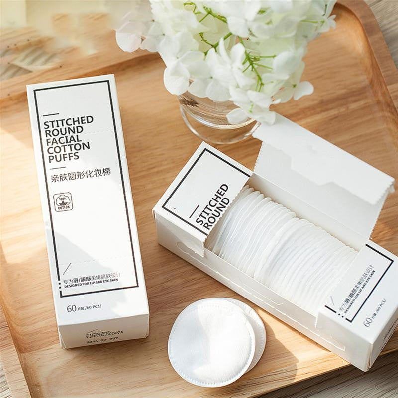 Skincare-Friendly Circular Cosmetic Cotton Pads - 60 Thin Cotton Pads in Box for Gentle Skin Care