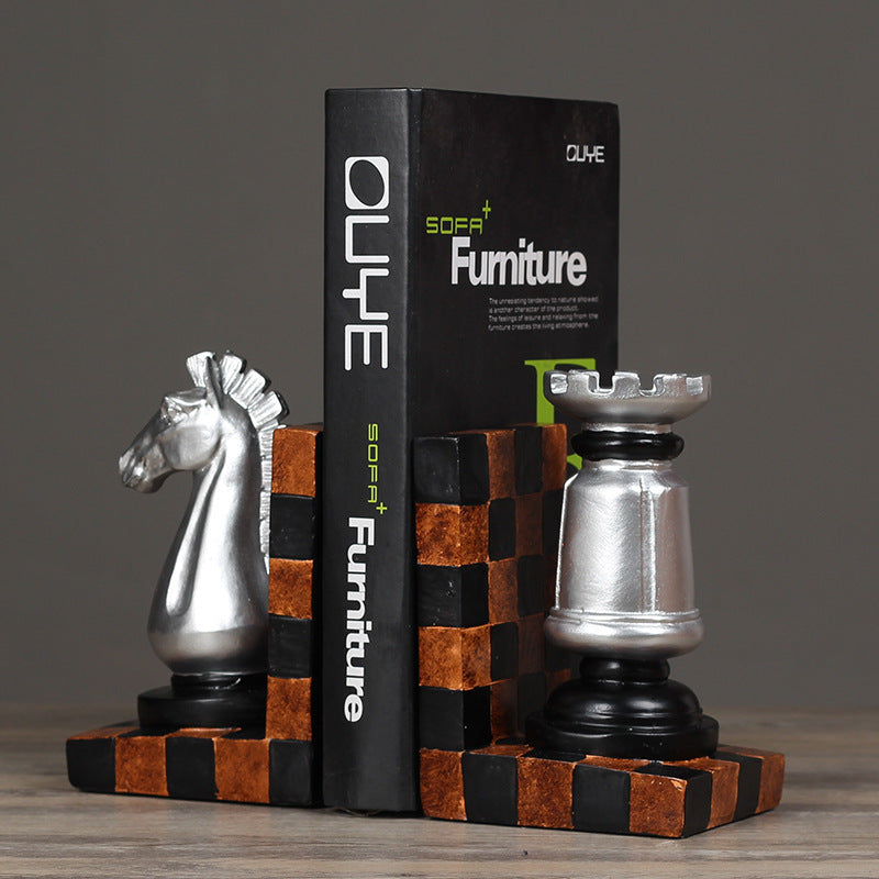 European-Style Resin Chess Bookends - Decorative & Functional Book Holders for Home & Office