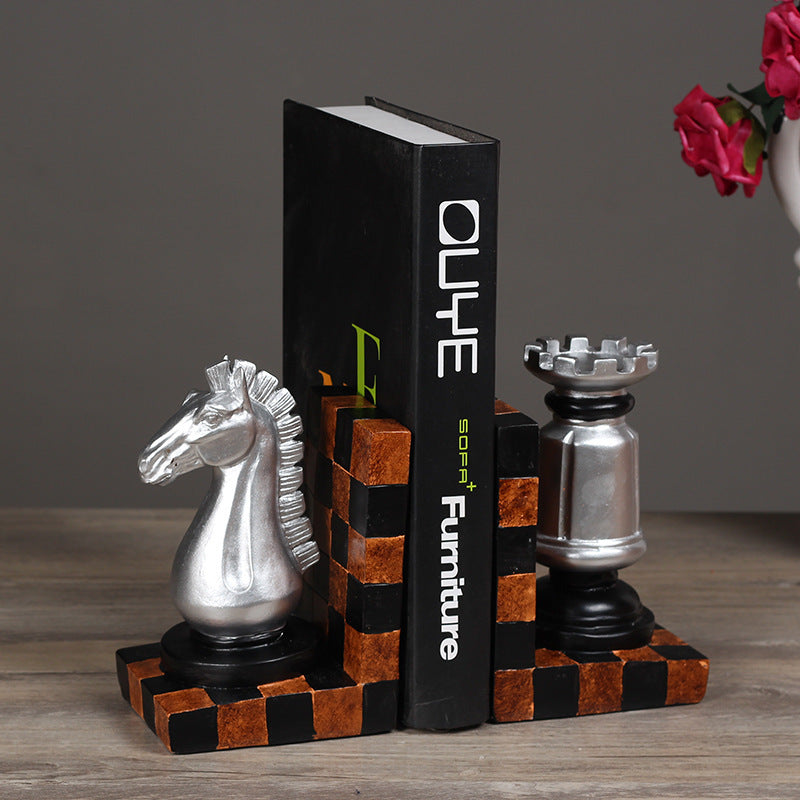 European-Style Resin Chess Bookends - Decorative & Functional Book Holders for Home & Office