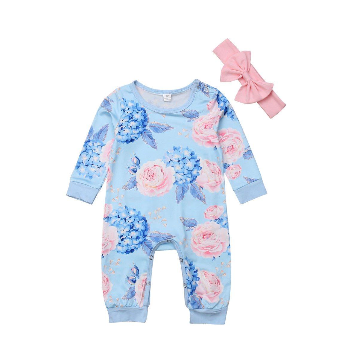 New Fashion Newborn Romper Floral Jumpsuit Baby Playsuit Girl Outfit Clothes Set For Girls