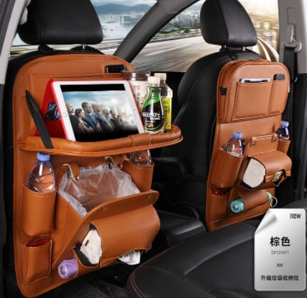 PU Leather Car Storage Bag - Multifunctional Seat Back Tray & Hanging Organizer | Waterproof Automotive Interior Accessories
