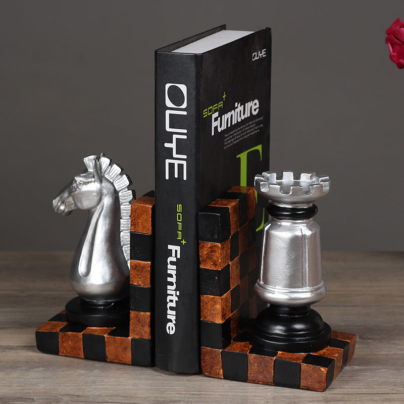 European-Style Resin Chess Bookends - Decorative & Functional Book Holders for Home & Office