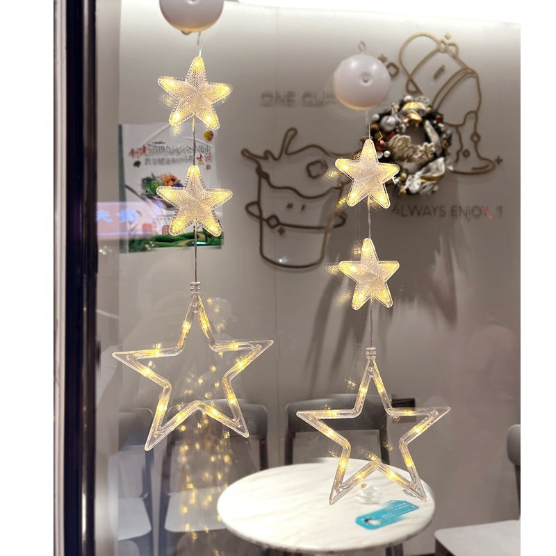 3pcs LED Light Star Xmas Tree Hanging Sucker Lamp - Window Ornaments for Home & New Year Decor